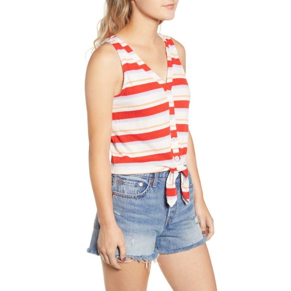 Ten Sixty Sherman Button Front Tie Tank Red Large - Picture 2 of 12